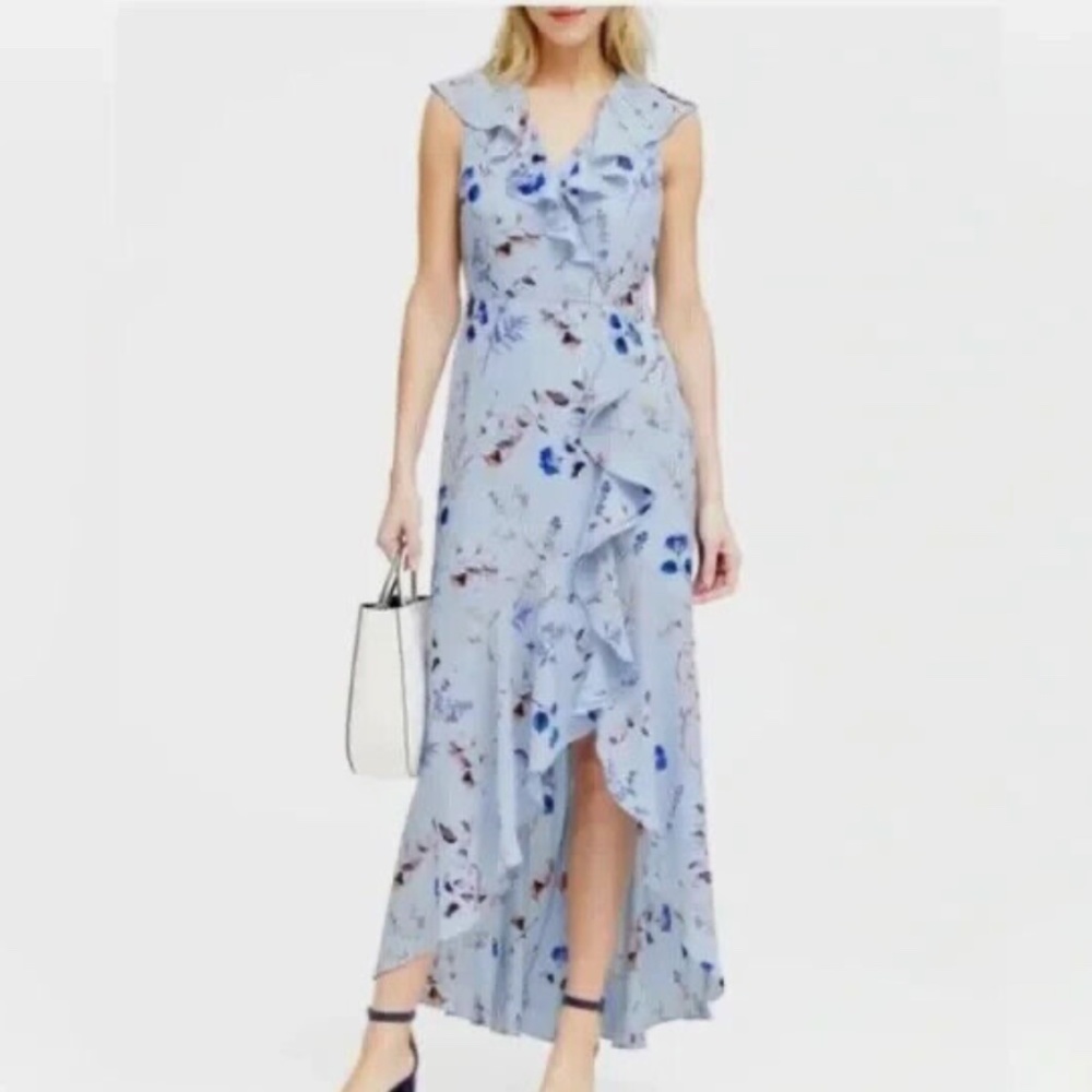 Banana Republic Light Blue Ruffled Floral Faux Wrap (6)